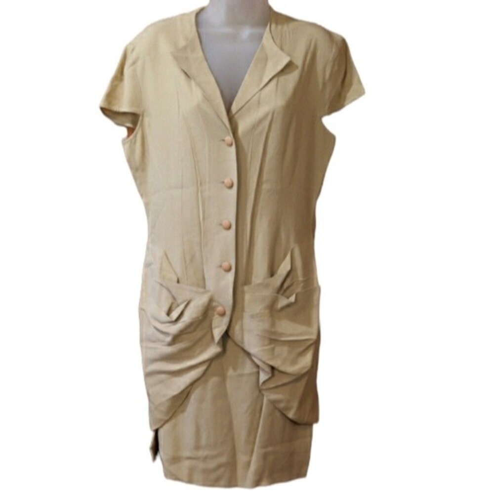 Giorgio Armani Vintage 1980s Cream Ruched Jacket + Mini Skirt Set – Rare Designe